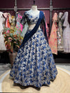 Navy Blue Floral Embroidered Lehenga with Draped Dupatta