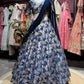 Navy Blue Floral Embroidered Lehenga with Draped Dupatta