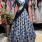 Navy Blue Floral Embroidered Lehenga with Draped Dupatta