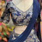 Navy Blue Floral Embroidered Lehenga with Draped Dupatta