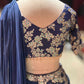 Navy Blue Floral Embroidered Lehenga with Draped Dupatta