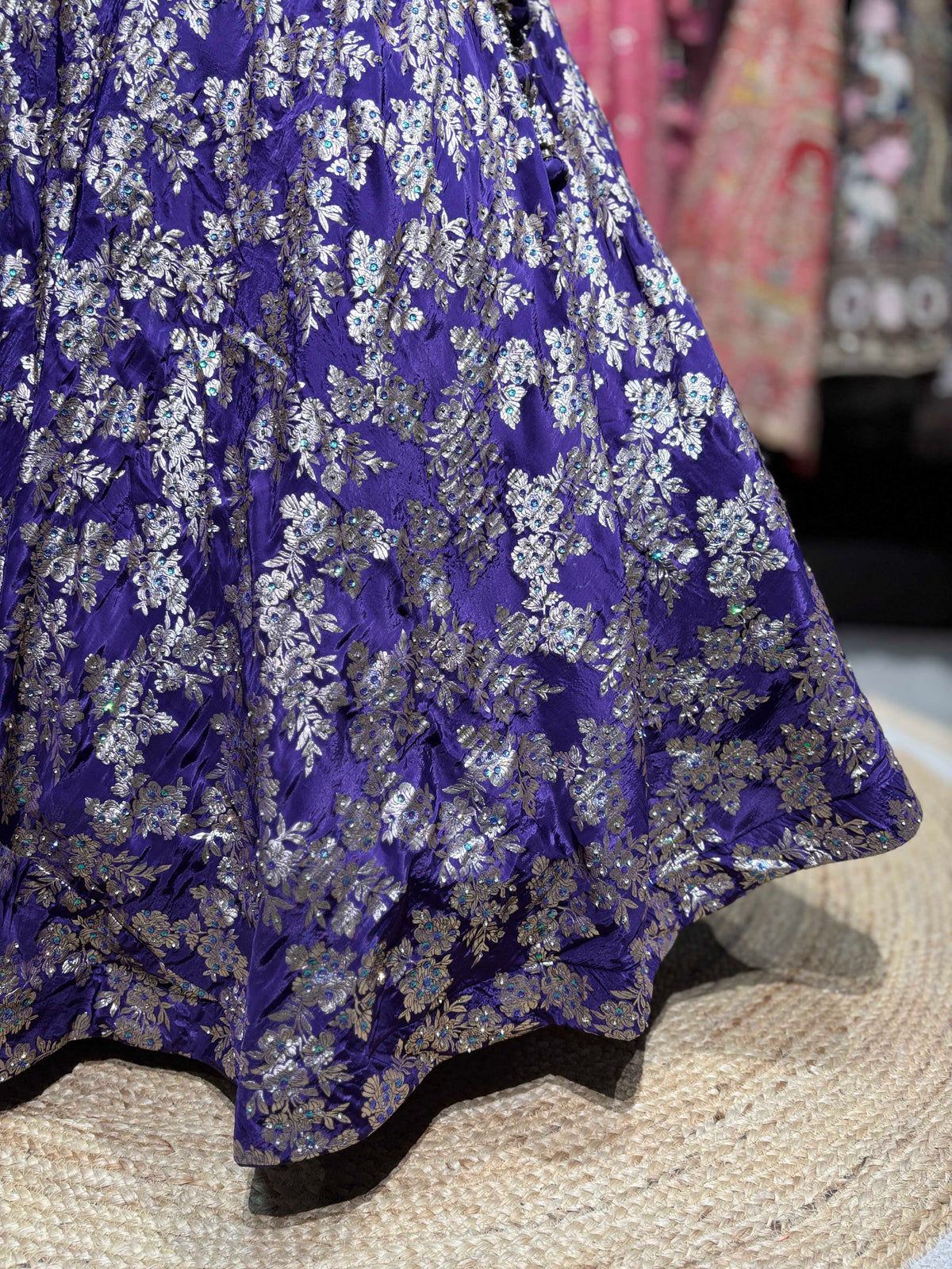 Royal Purple Floral Embroidered Lehenga with Draped Dupatta