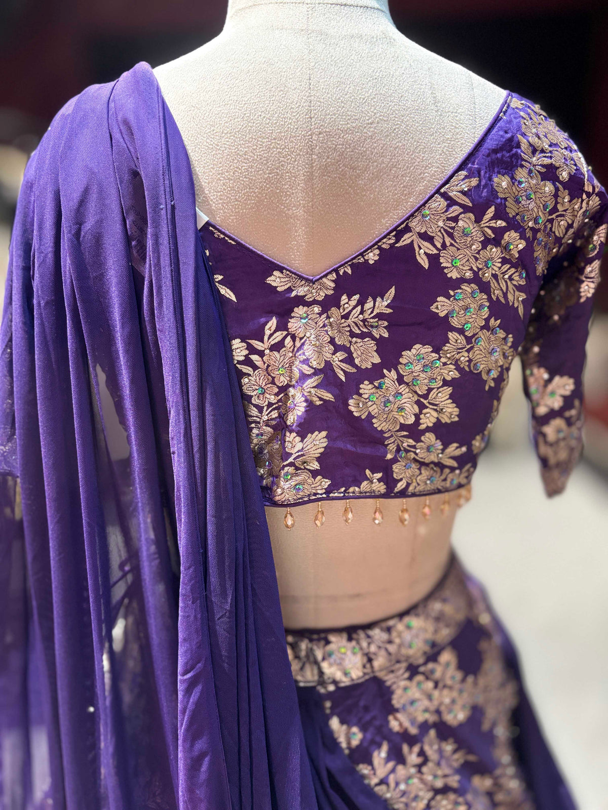 Royal Purple Floral Embroidered Lehenga with Draped Dupatta