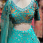 Turquoise Embroidered Lehenga with Designer Blouse & Net Dupatta