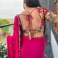 Rani Pink Georgette Saree with Floral Blouse & Golden Lace Border