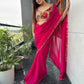 Rani Pink Georgette Saree with Floral Blouse & Golden Lace Border