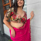 Rani Pink Georgette Saree with Floral Blouse & Golden Lace Border