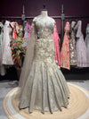 Silver Grey Floral Fish Cut Lehenga with Corset Blouse & Net Dupatta