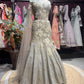 Silver Grey Floral Fish Cut Lehenga with Corset Blouse & Net Dupatta