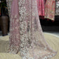 Blush Pink Rose Embroidered Net Saree with Designer Blouse
