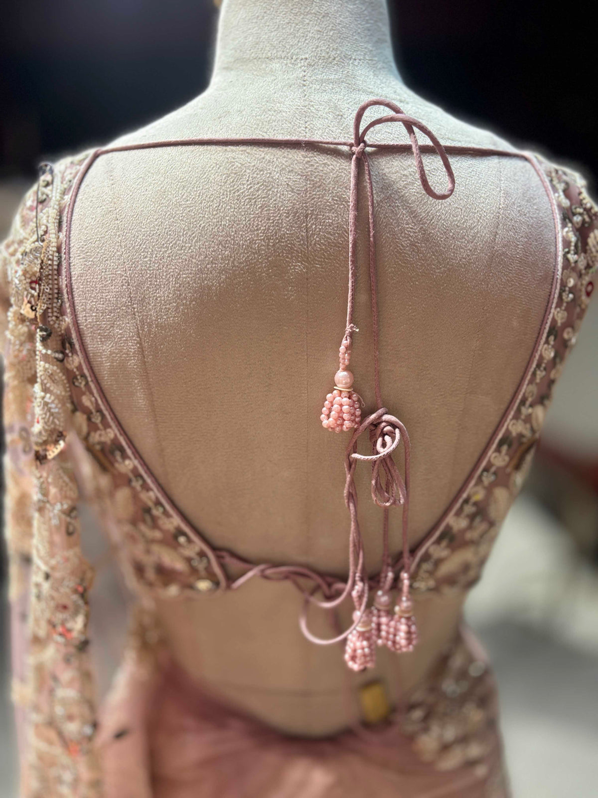 Blush Pink Rose Embroidered Net Saree with Designer Blouse