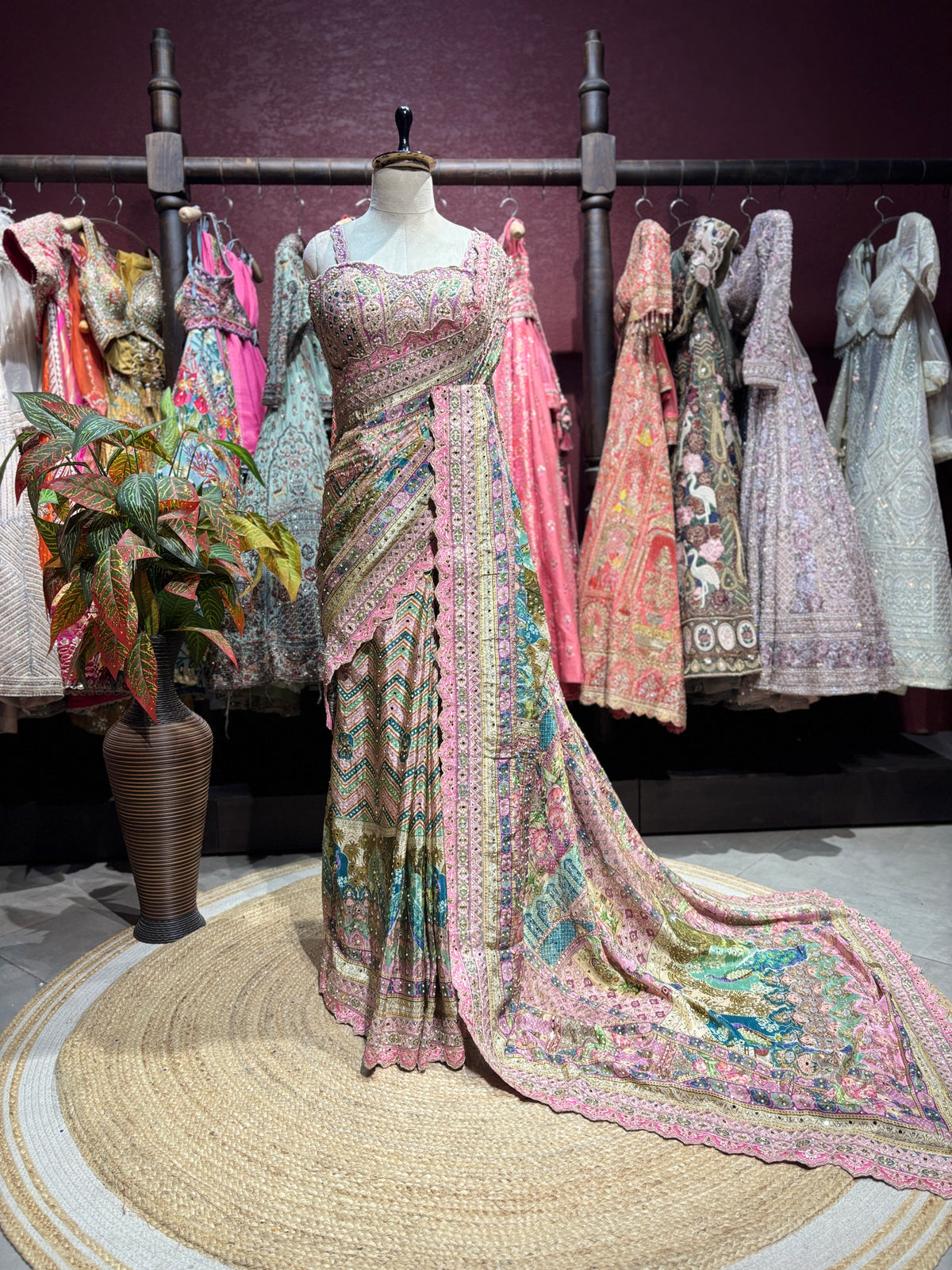 Multicolor Embroidered Designer Saree with Embellished Blouse