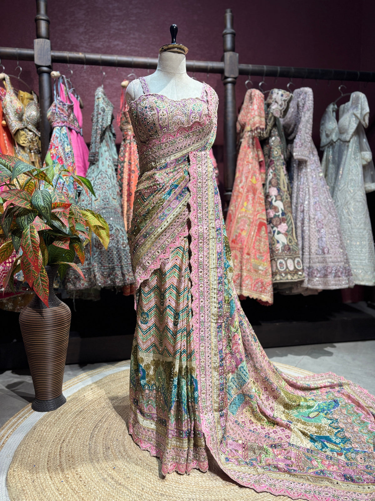 Multicolor Embroidered Designer Saree with Embellished Blouse