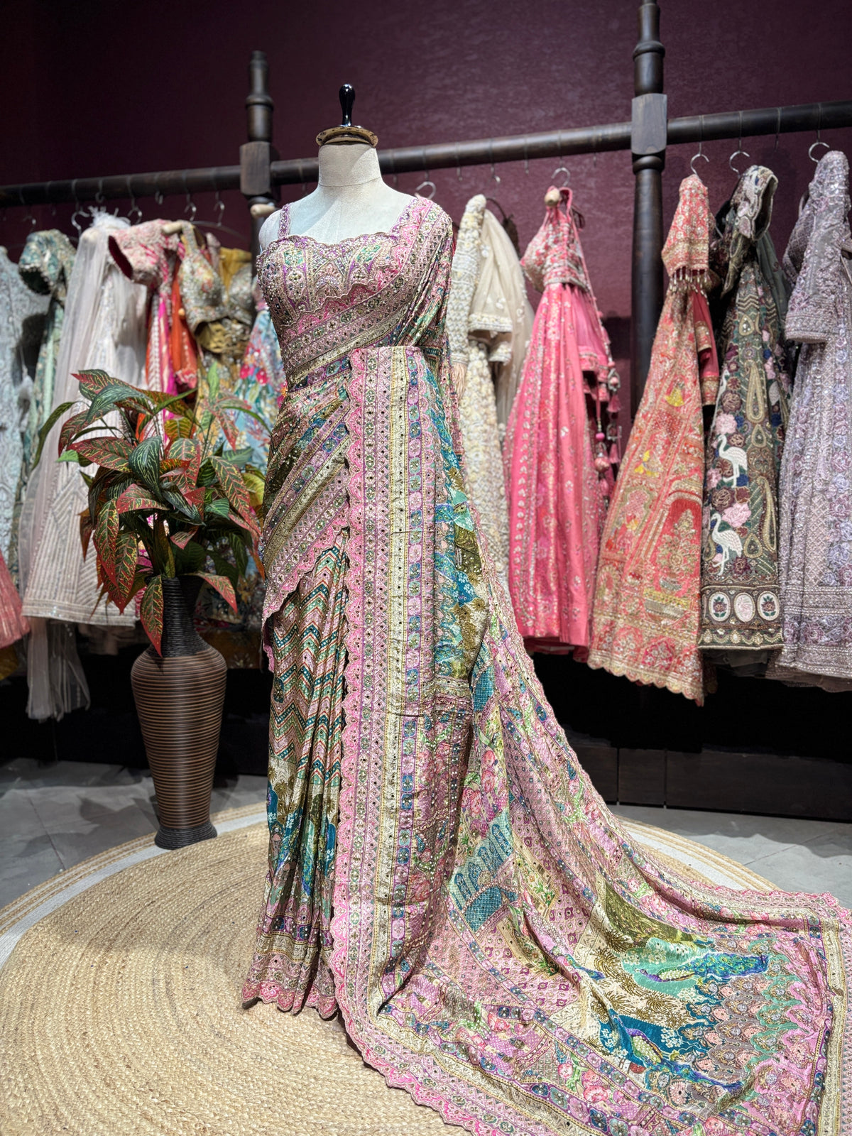 Multicolor Embroidered Designer Saree with Embellished Blouse