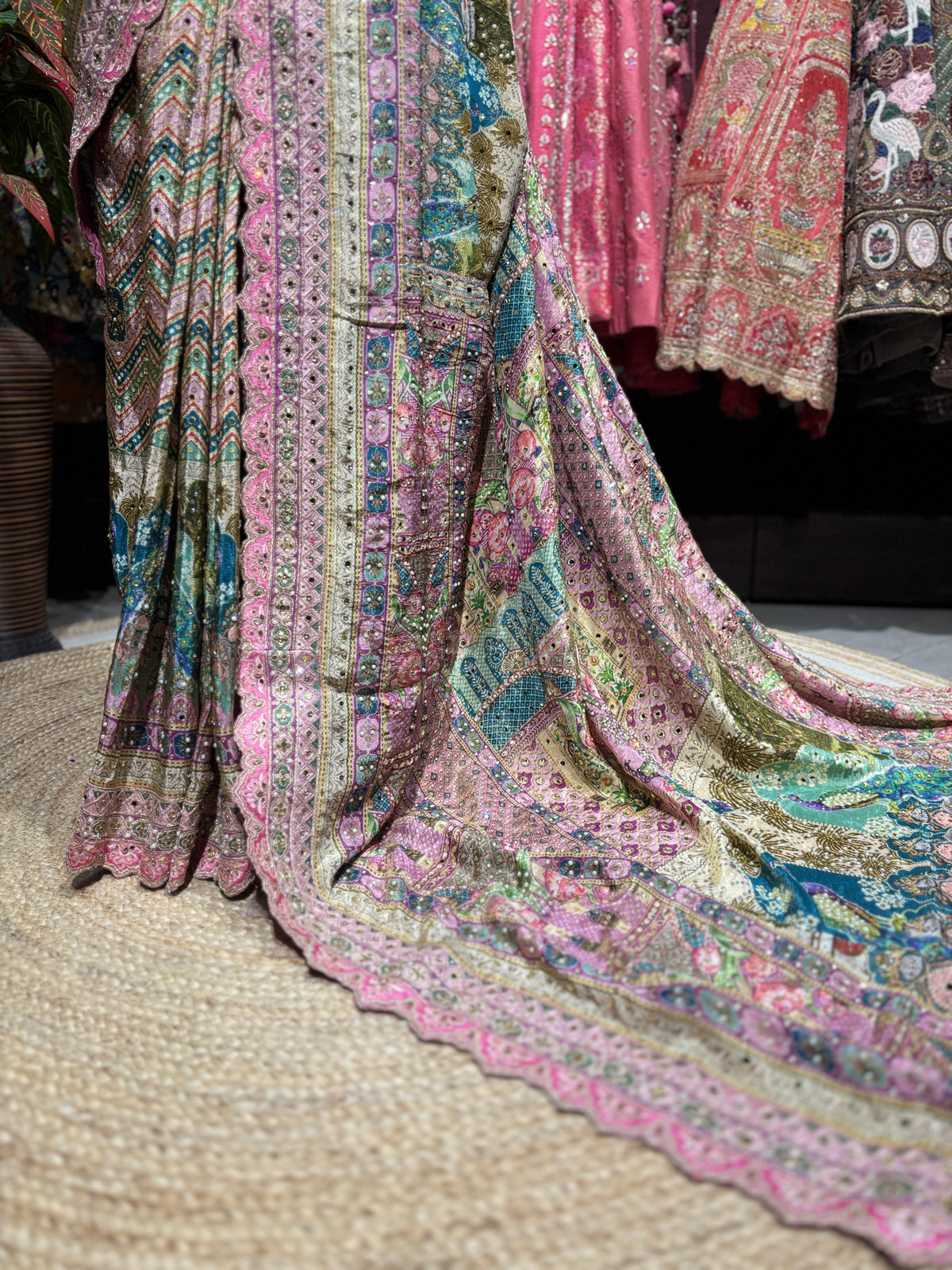Multicolor Embroidered Designer Saree with Embellished Blouse