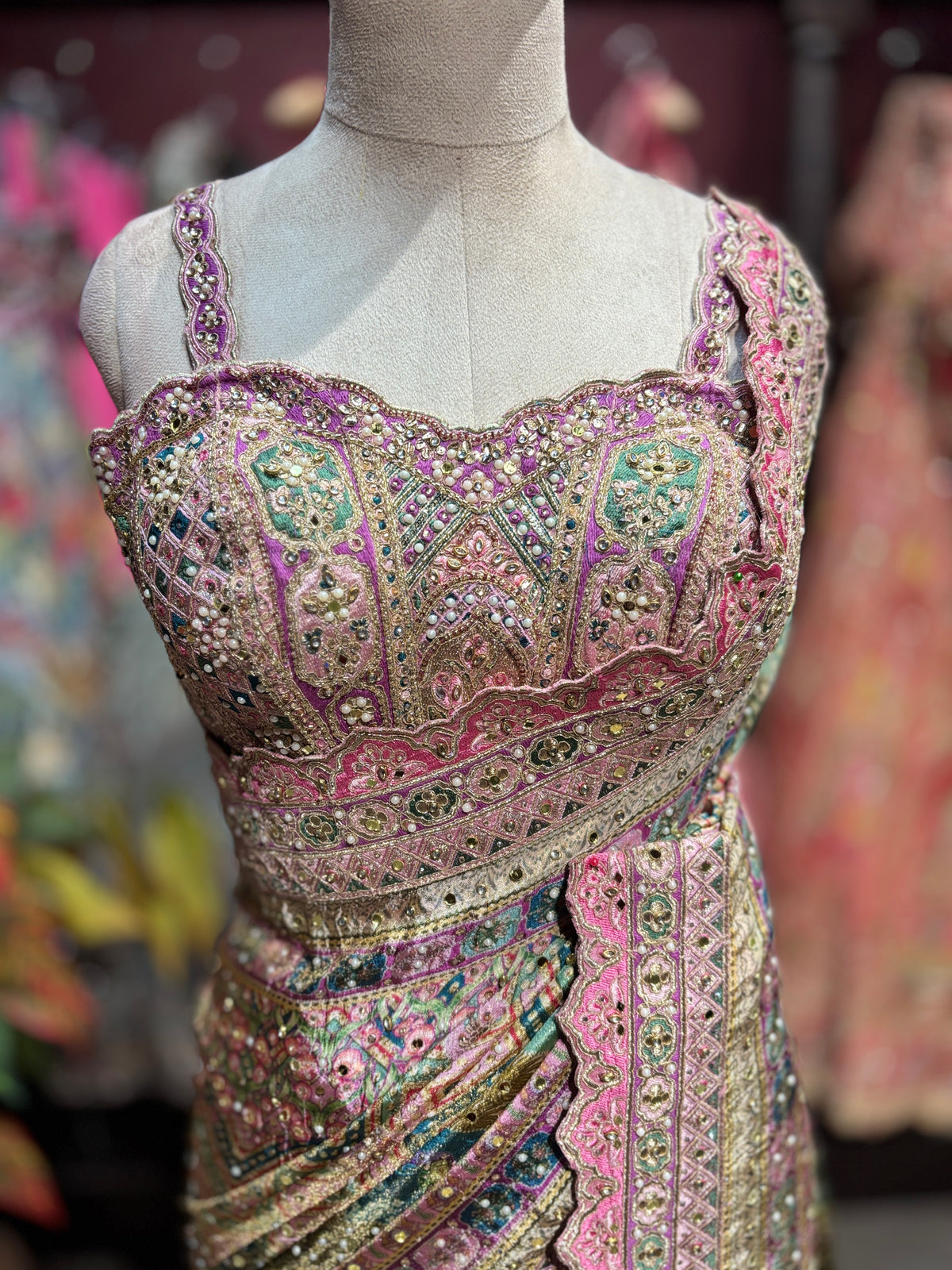 Multicolor Embroidered Designer Saree with Embellished Blouse