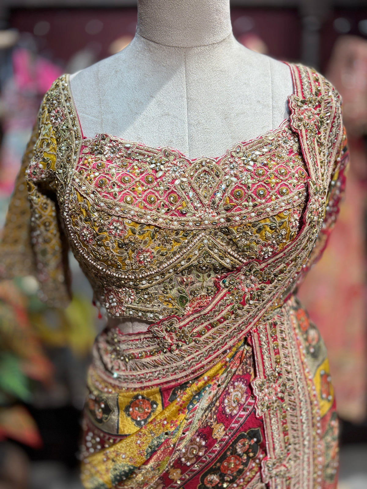 Luxury Multicolor Designer Saree with Heavy Hand Embroidery & Mirror Work