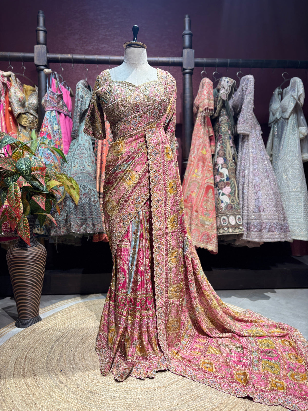 Rose Pink Heavy Embroidered Designer Saree with Embellished Blouse