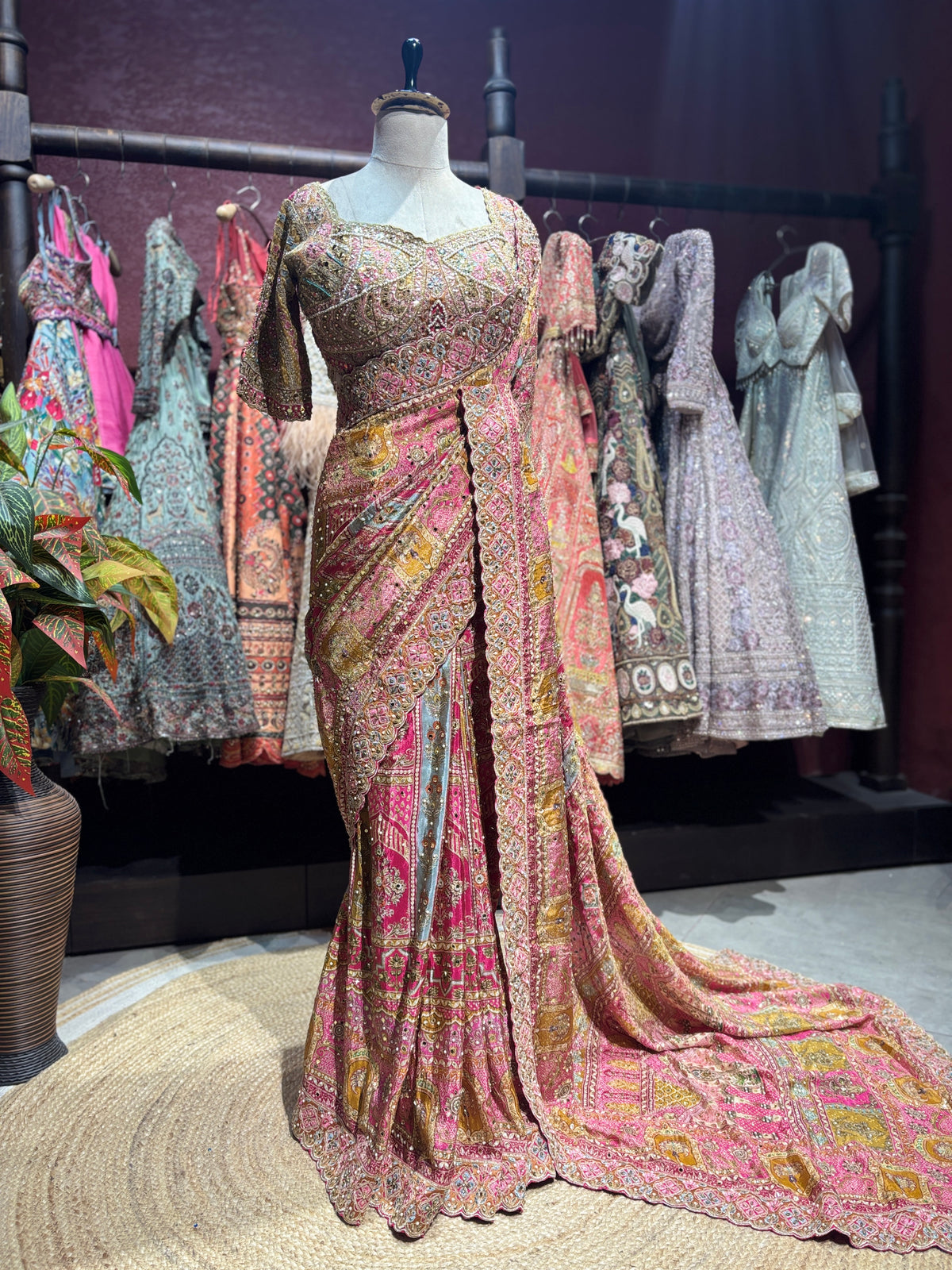 Rose Pink Heavy Embroidered Designer Saree with Embellished Blouse
