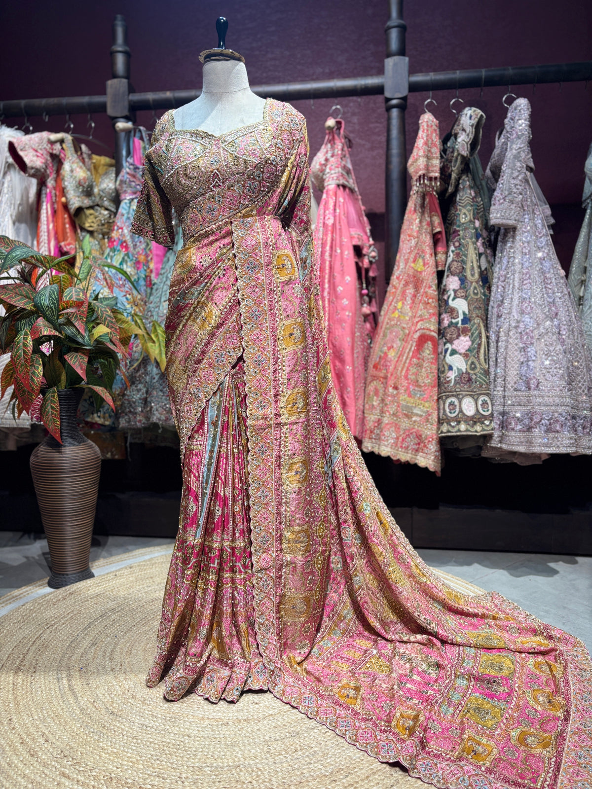 Rose Pink Heavy Embroidered Designer Saree with Embellished Blouse