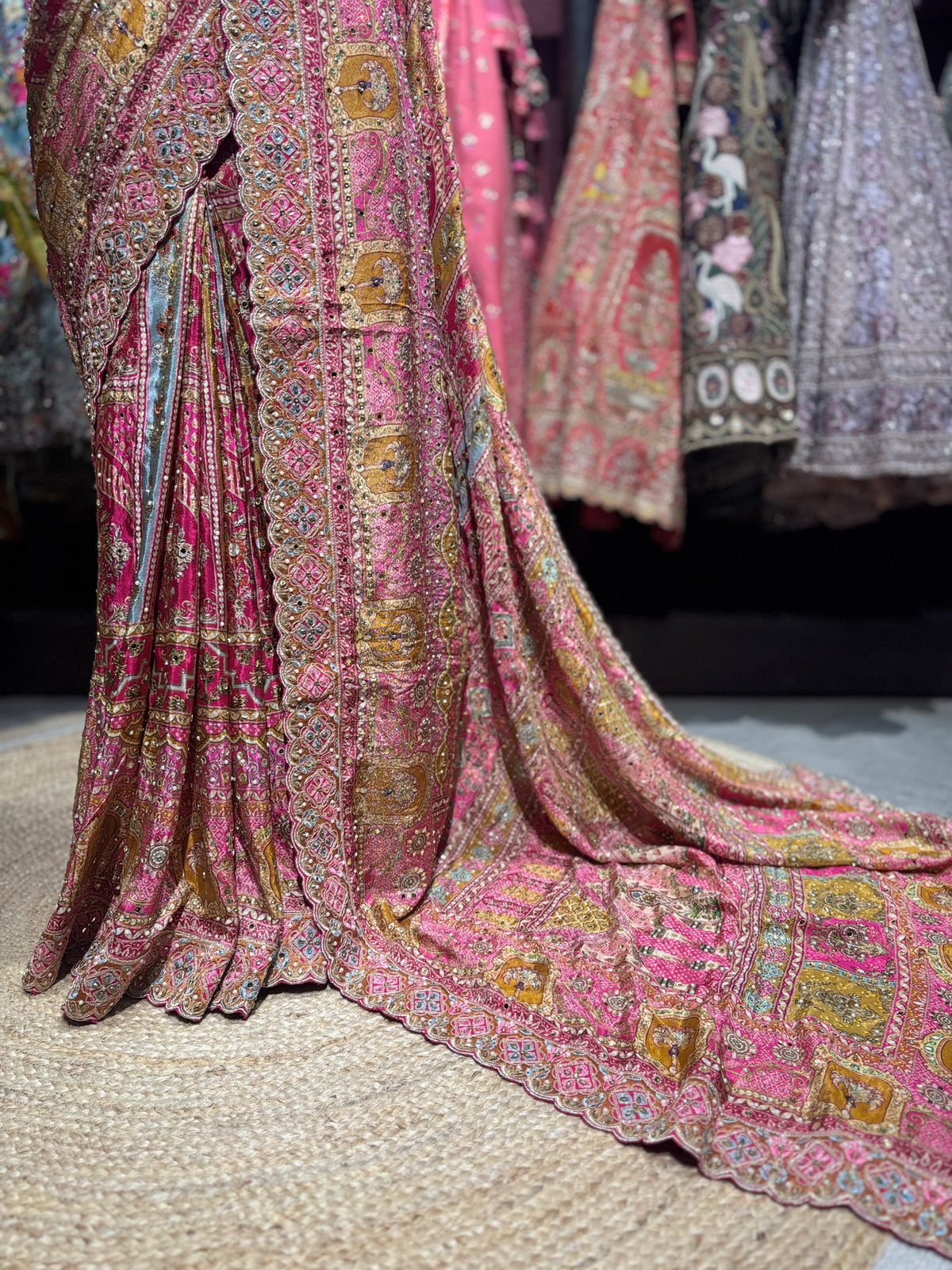 Rose Pink Heavy Embroidered Designer Saree with Embellished Blouse