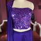 Purple Designer Drape Saree with Mirror Work