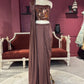 Brown  Designer Drape Saree with Mirror Work Blouse