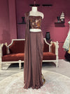 Brown  Designer Drape Saree with Mirror Work Blouse