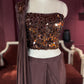 Brown  Designer Drape Saree with Mirror Work Blouse
