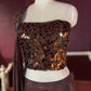 Brown  Designer Drape Saree with Mirror Work Blouse