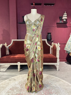 Multi Floral Designer Drape Saree with Floral Elegance