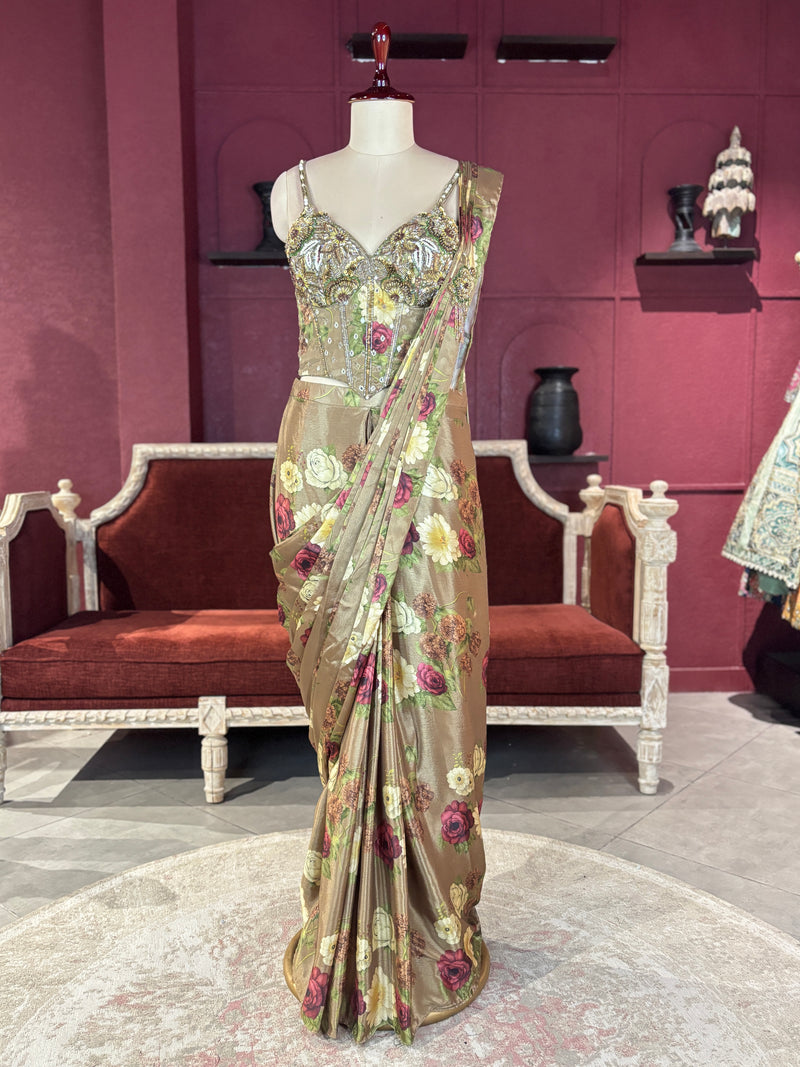 Multi Floral Designer Drape Saree with Floral Elegance