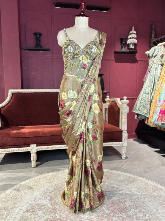 Multi Floral Designer Drape Saree with Floral Elegance