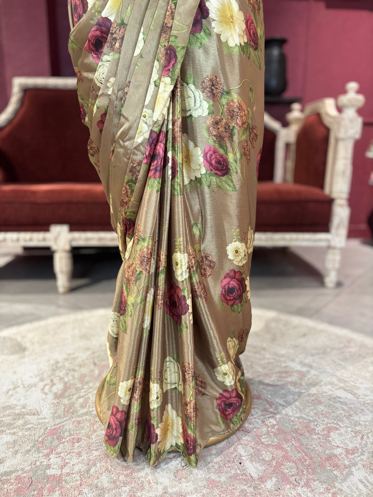 Multi Floral Designer Drape Saree with Floral Elegance