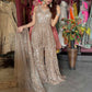 Champagne Gold Sequin Embellished Peplum Sharara Set with Dupatta