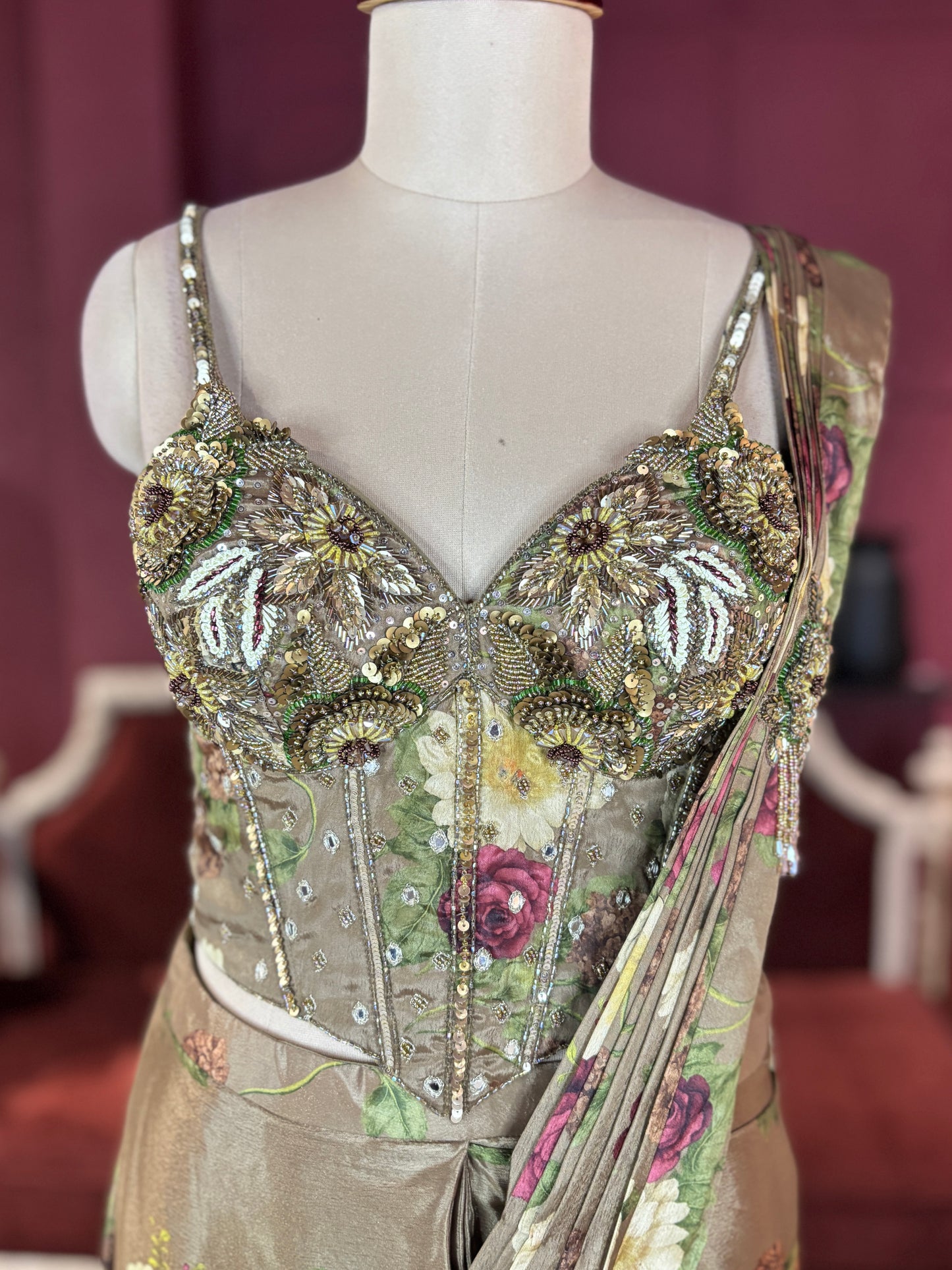 Multi Floral Designer Drape Saree with Floral Elegance