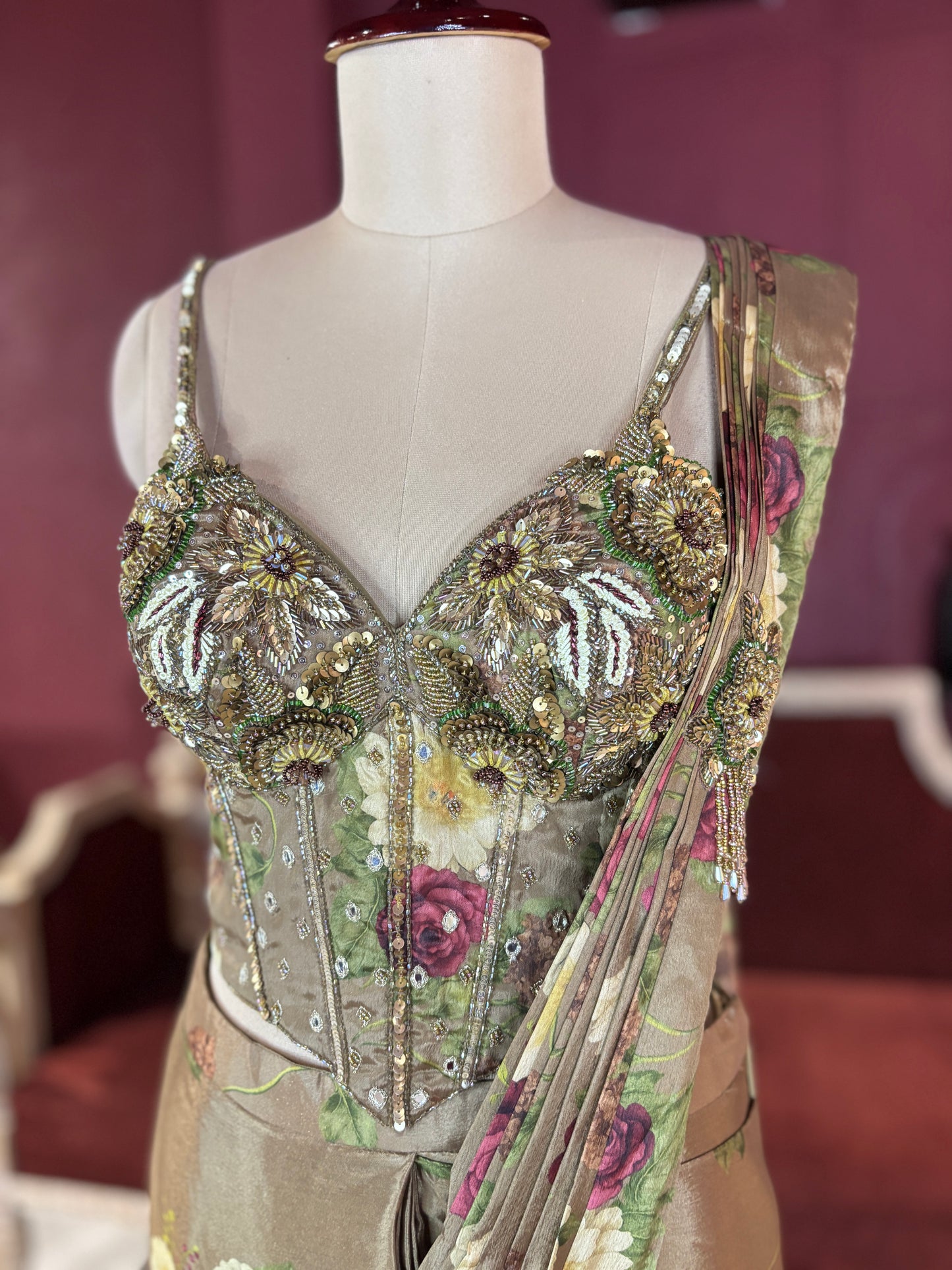 Multi Floral Designer Drape Saree with Floral Elegance