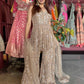 Champagne Gold Sequin Embellished Peplum Sharara Set with Dupatta