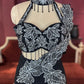 Black Designer Lehenga with White Floral Embroidery Detailing