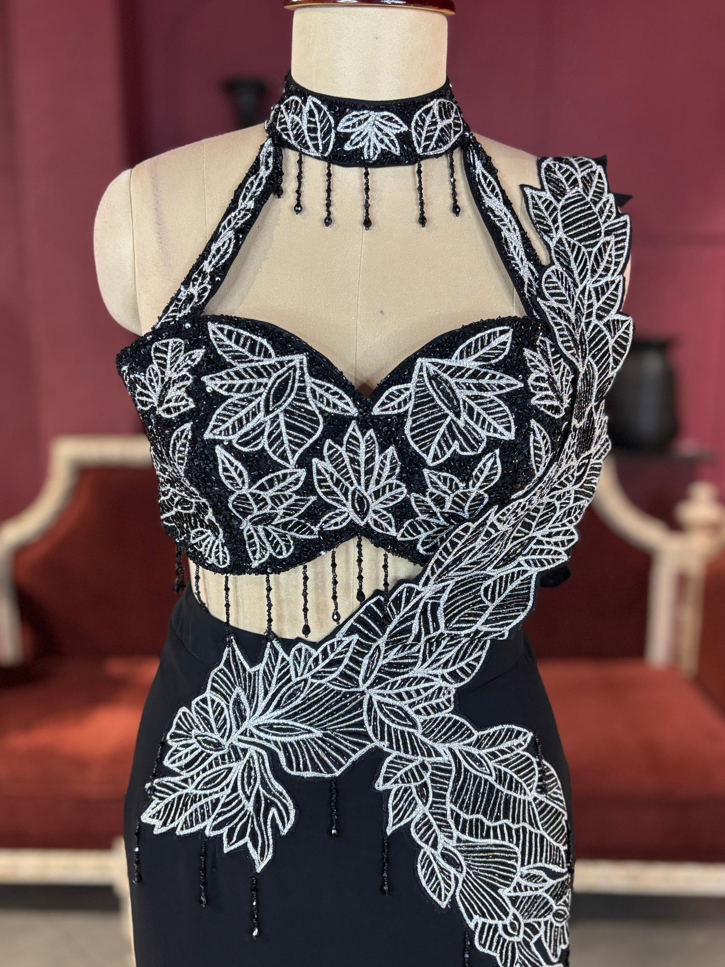 Black Designer Lehenga with White Floral Embroidery Detailing