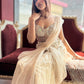 Champagne Gold Sequin Draped Saree with Embellished Corset Blouse