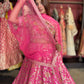 Rani Pink Gold Floral Embroidered Designer Lehenga with Dupatta