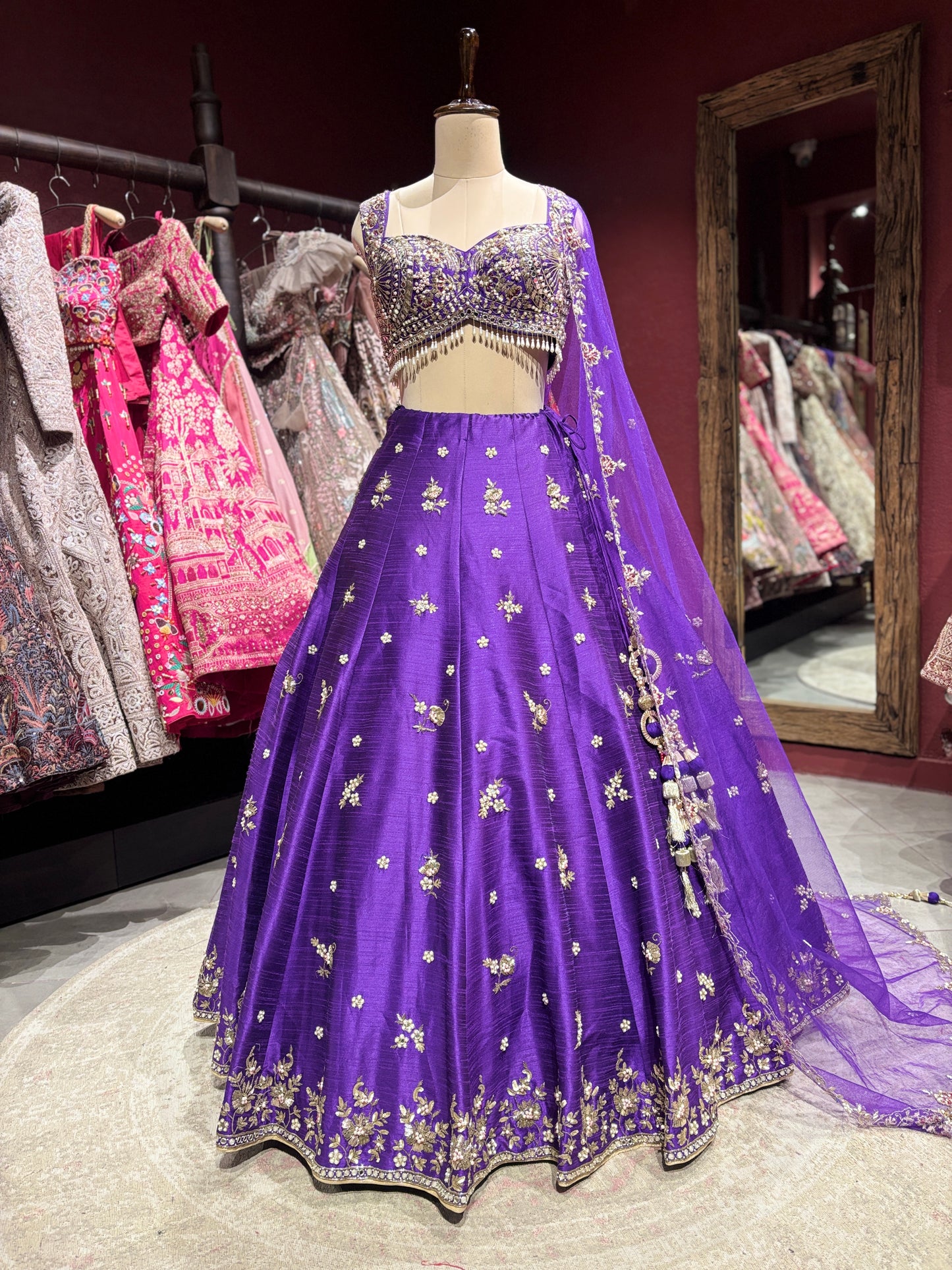 Purple Embroidered Lehenga with Designer Blouse & Net Dupatta