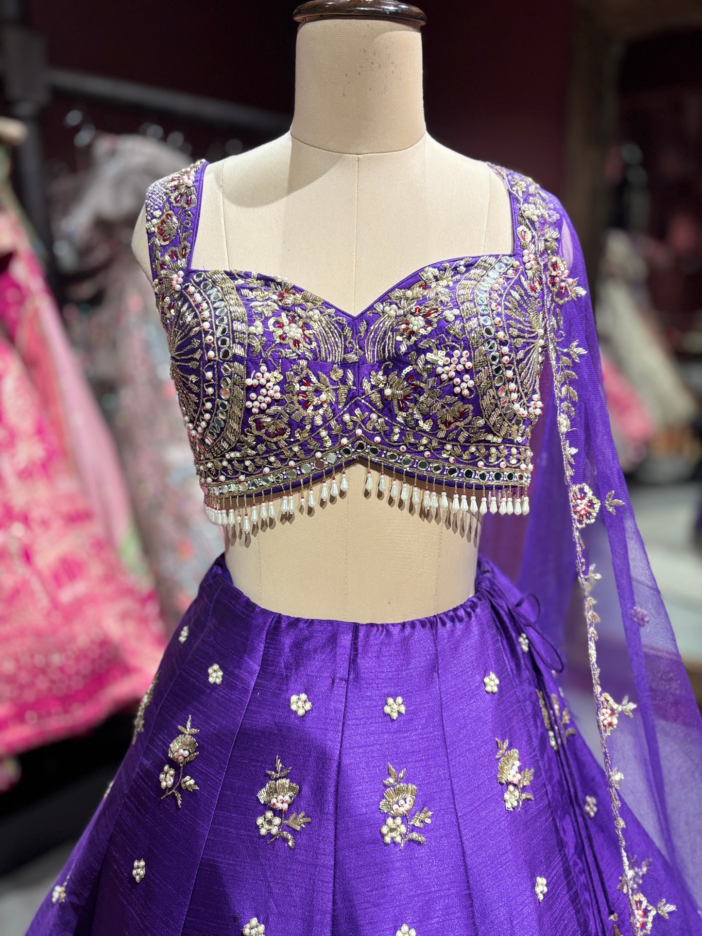 Purple Embroidered Lehenga with Designer Blouse & Net Dupatta