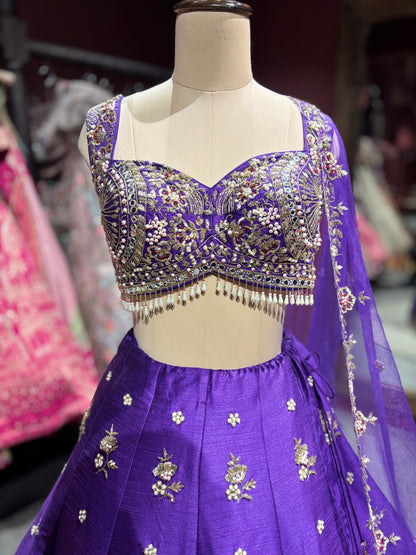 Purple Embroidered Lehenga with Designer Blouse & Net Dupatta