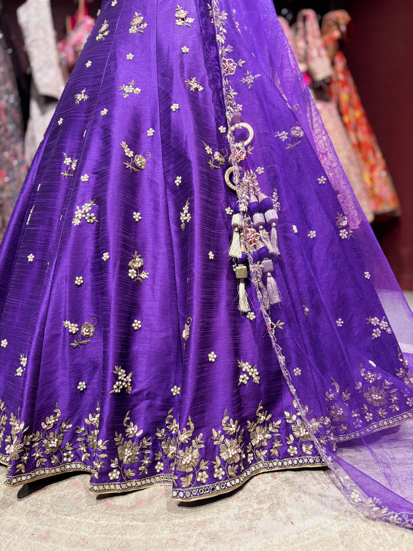 Purple Embroidered Lehenga with Designer Blouse & Net Dupatta