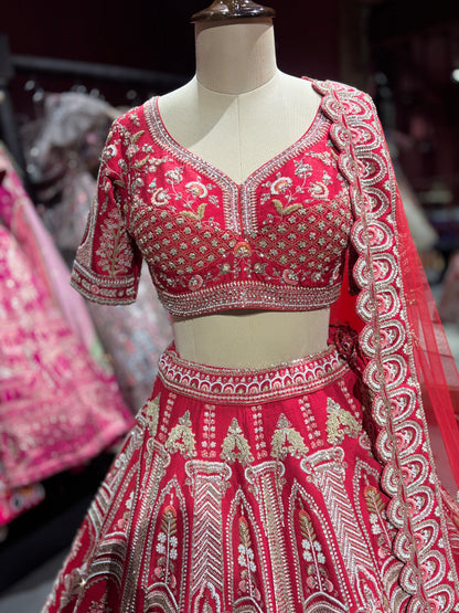 Red Heavy Bridal Lehenga with Designer Blouse & Net Dupatta