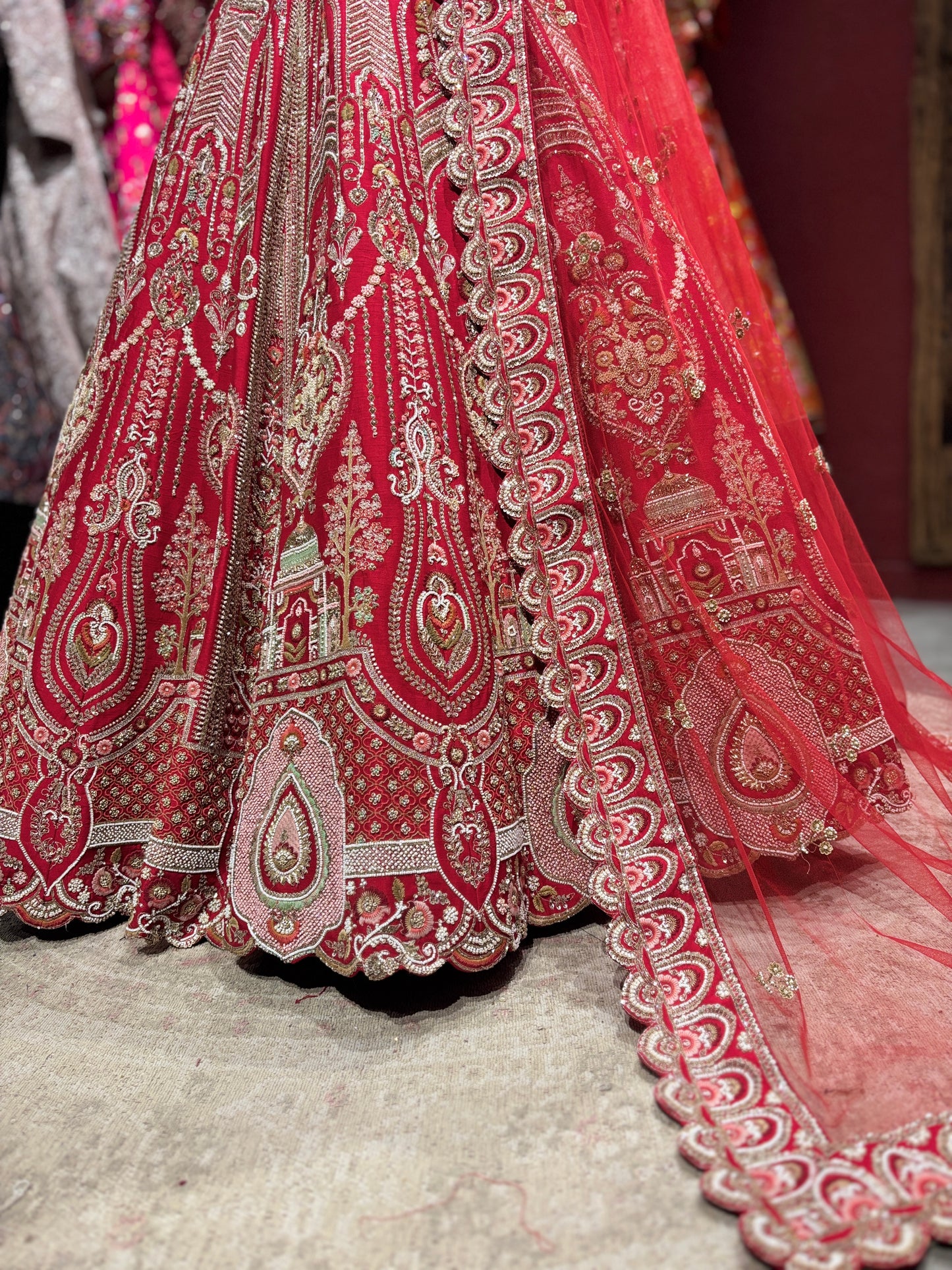 Red Heavy Bridal Lehenga with Designer Blouse & Net Dupatta