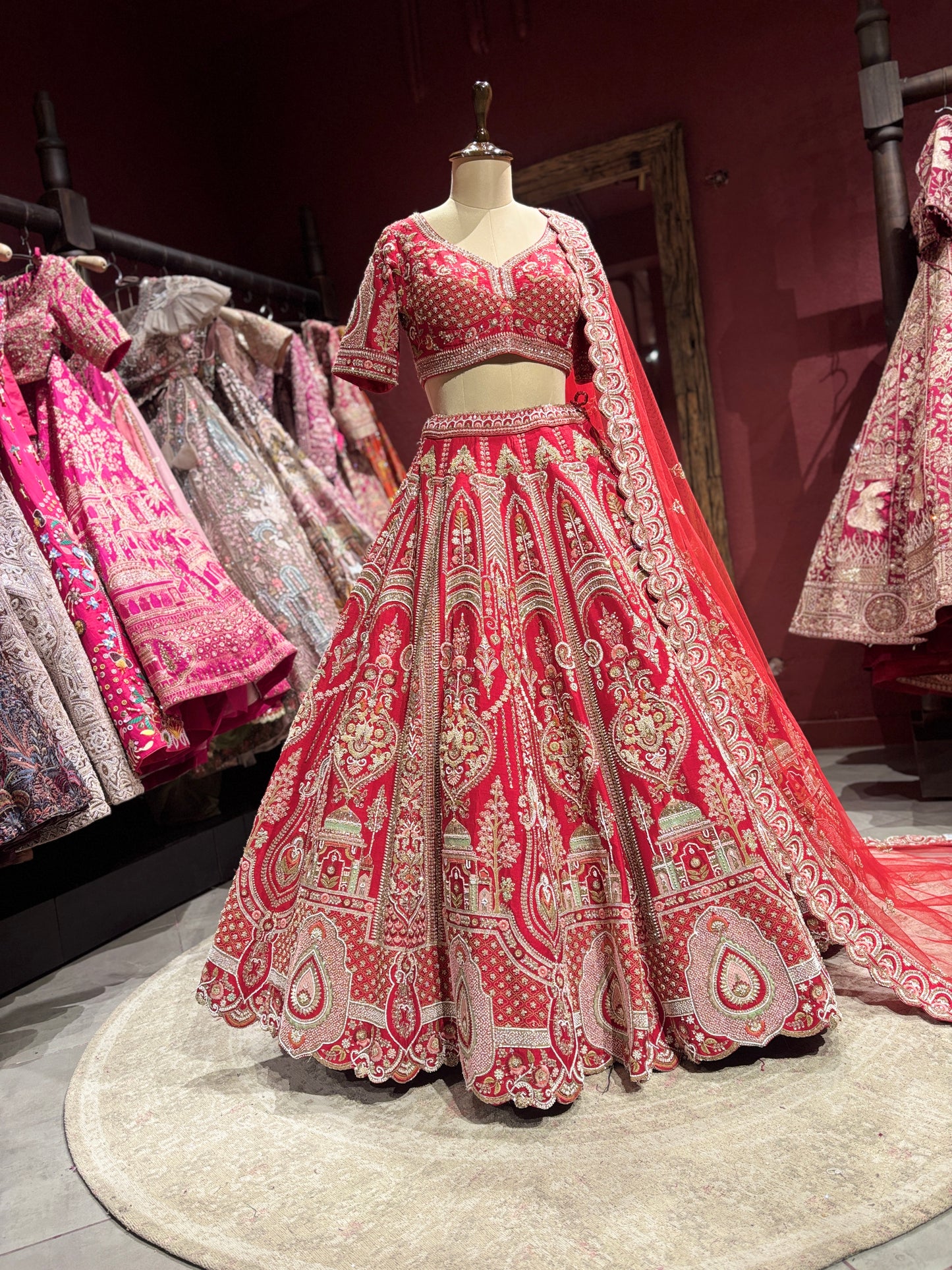 Red Heavy Bridal Lehenga with Designer Blouse & Net Dupatta