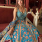Turquoise Blue Floral Lehenga with Mirror Work Blouse